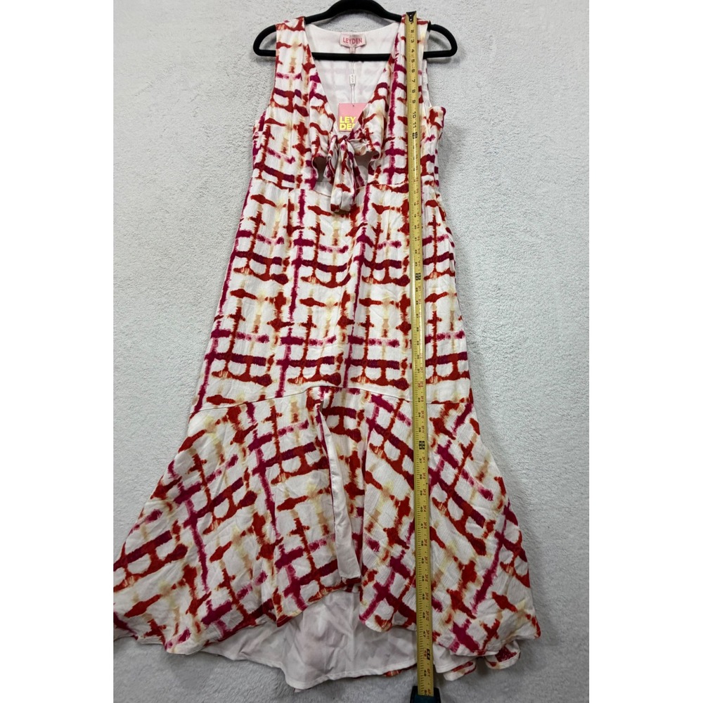 Leyden Womens Tie Dye Grid Tie Front High Low Midi Dress Red Orange Large NEW - Picture 9 of 10
